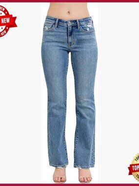 Mid-Rise Bootcut Jeans with Destroyed Hem, 32" Inseam